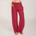 thumbnail image 2 of Lumtrix Linen Pants Women Casual Summer Wide Leg Pants With Pockets High Waisted Comfy Loose Lounge Beach Trousers Red XL, 2 of 5