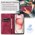 thumbnail image 3 of Case for iPhone 13 Mini Wallet Case for Women Girls with Card Holder, Embossed Flower Pattern Magnetic Flip PU Leather Purse Shockproof Protective Phone Cover for iPhone 13 Mini, Red, 3 of 11