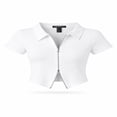 thumbnail image 3 of Forever 21 Wga Zip Front Short Sleeve Collared Top, Color- White, Size- M, 3 of 5