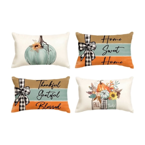 Farmhouse Decorative Pillows Set of 4 Fall Home Decor Thanksgiving Decor Lumbar Throw Pillows for Couch Bedroom Seasonal Decor