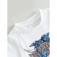 thumbnail image 6 of Aojekbee Independence Day Kids Girls Outfits Summer Bull Head Print Short Sleeve Tassel T-shirt and Elastic Flare Pants Set, 6 of 9