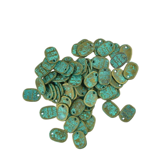 50pcs 'MADE WITH LOVE' PLACA grabada Ovalada Perlas sueltas Colgante Zulema Tibetano encantos de plata