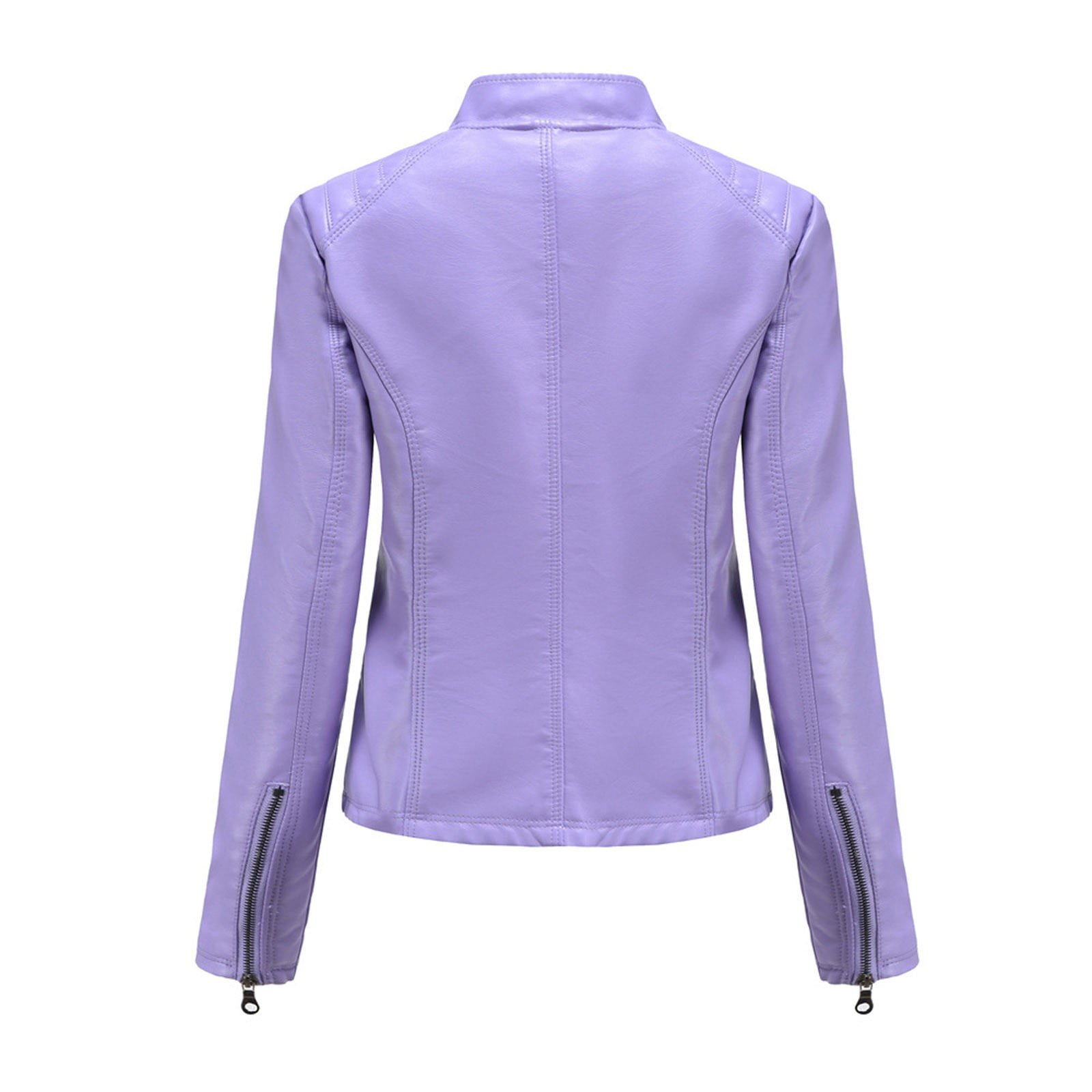 IROINNID Women's Faux Leather Jacket Long Sleeve Casual Biker Zip Up Jacket,Purple