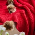 thumbnail image 6 of HOMEZY-US Christmas Fur Pom Pom Knit Throw Blanket Super Soft Warm Cozy Cable Knitted Blanket for Sofa and Couch 51 x 63 Inch Red, 6 of 7