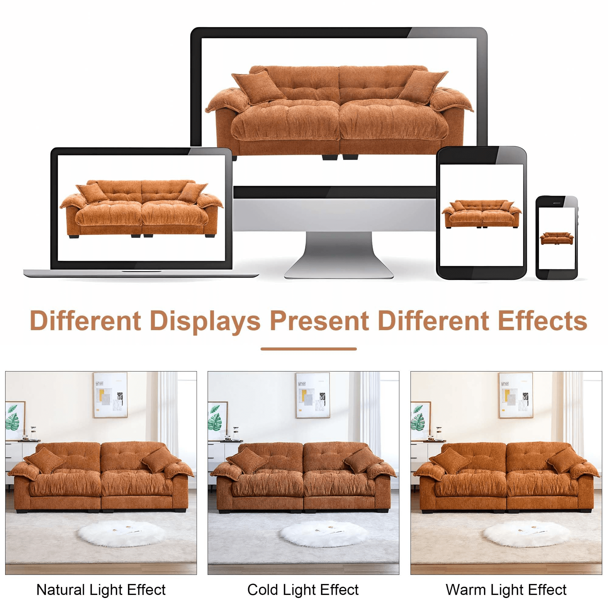GNIXUU 90.5" Oversized Loveseat ,Chenille Modern Cloud Couch Loveseat for Small Spaces, 2 Seater Sofa Comfy Sleeper Sofas Easy Assembly for Living Room ,Study Room, Office,Orange
