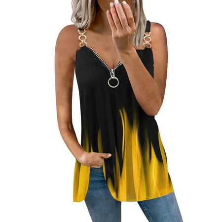 

PhoneSoap Women Casual Printing Zipper Loose Hollow Out Sleeveless Vest Shirts Blouses Tops And Corset Top