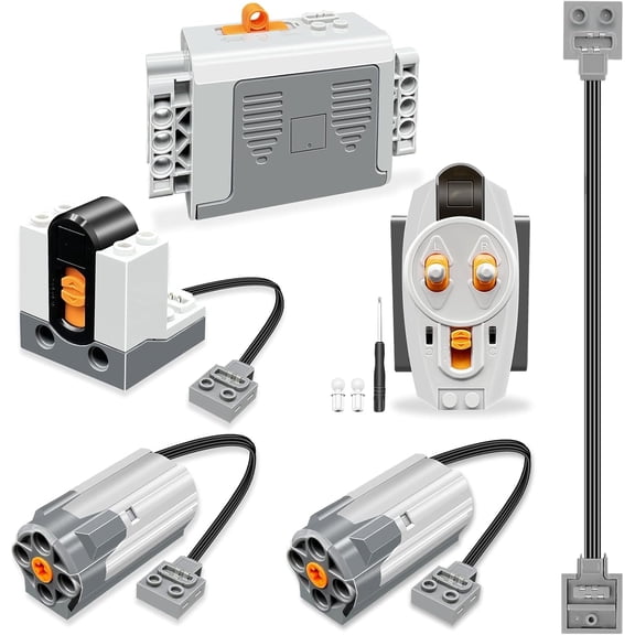 6-in-1 Motor Kit, DIY Motorized Building Set, Power Function Motor Set with M-Motor, Remote Control, Receiver, Battery Box, Extension Wire