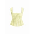 thumbnail image 3 of Women'S Smocked Peplum Square Neck Ruffle Sleeveless Tank Top Shirt Yellow L, 3 of 7