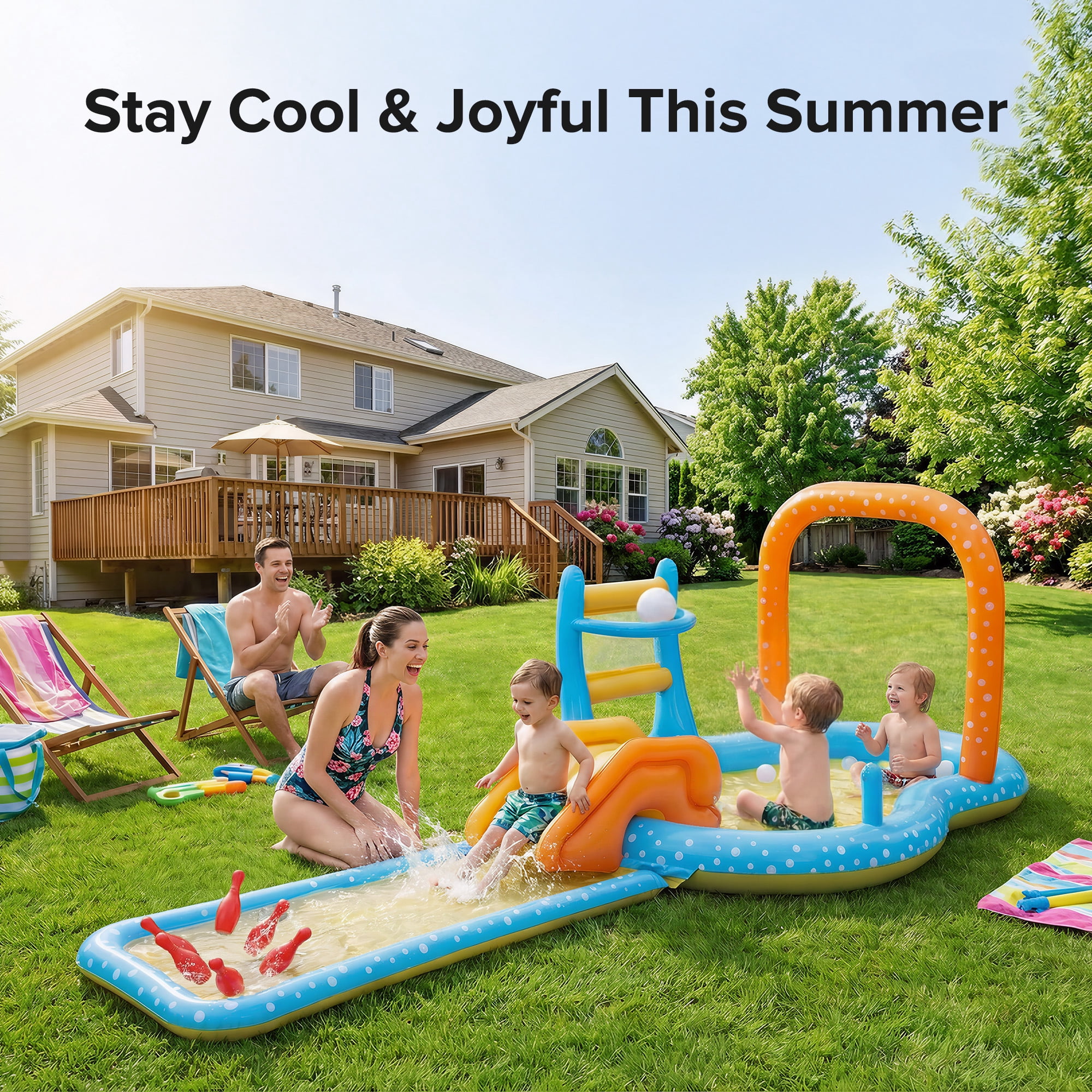 Inflatable Pool, Rectangular Swimming Pool for Toddlers, Kids, Family, Above Ground, Backyard, Outdoor