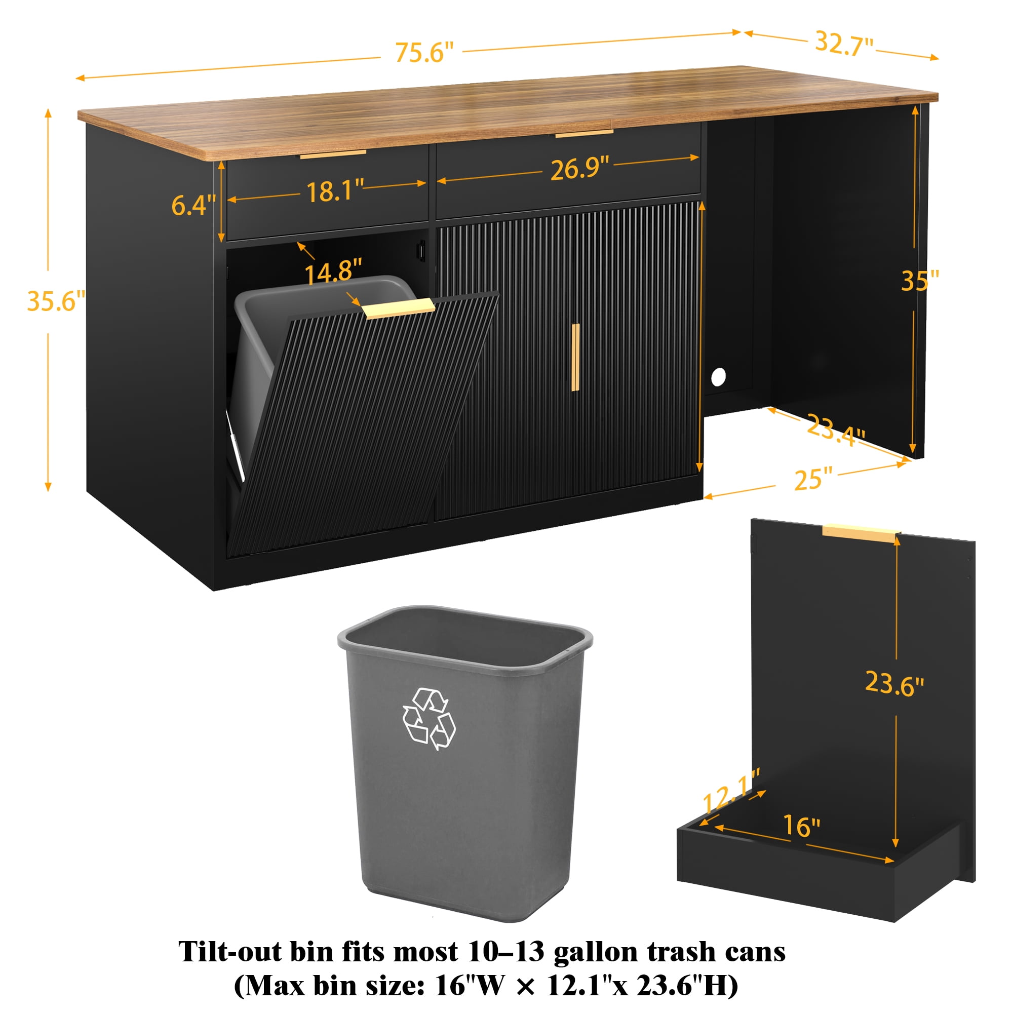 75.6"W Large Kitchen Island with Fridge Space, Modern Kitchen Bar Island Table