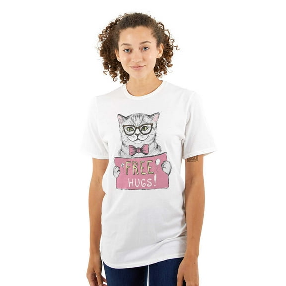 Cat Wearing Glasses Bowtie Free Hugs Women's Graphic T Shirt Tees Brisco Brands S