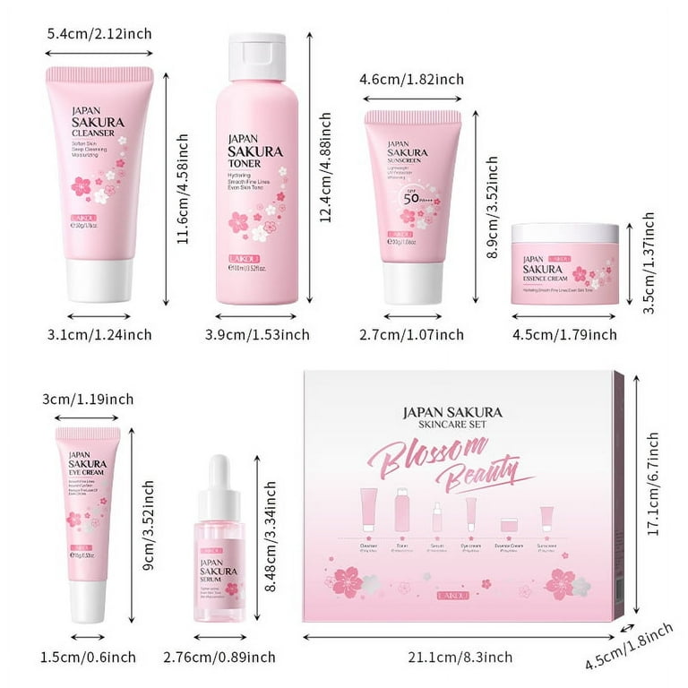 LAIKOU Japan Sakura Skin Care Set 6pcs Rejuvenating Serum,Moisturizer Cream,Eye Cream, Toner , Body Lotion,Cleanser, Reduce Blemishes LAIKOU Japan Sakura Skin Care Set 6pcs Rejuvenating Serum,Moisturizer Cream,Eye Cream, Toner , Body Lotion,Cleanser, Reduce Blemishes
