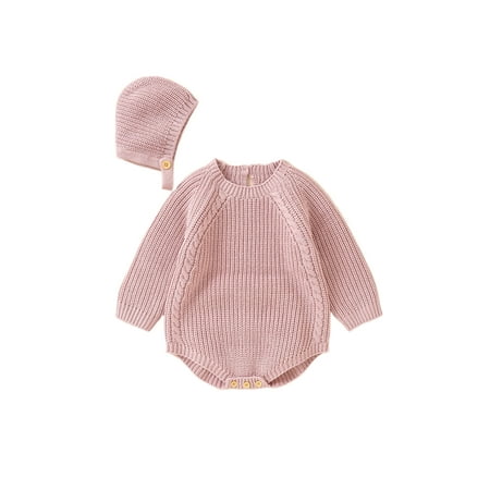 

Lumento Baby 2Pcs Travel Romper Hats Set Cute Crew Neck Hat And Jumpsuit Sets Loose Solid Color Two Piece Outfits Pink 62