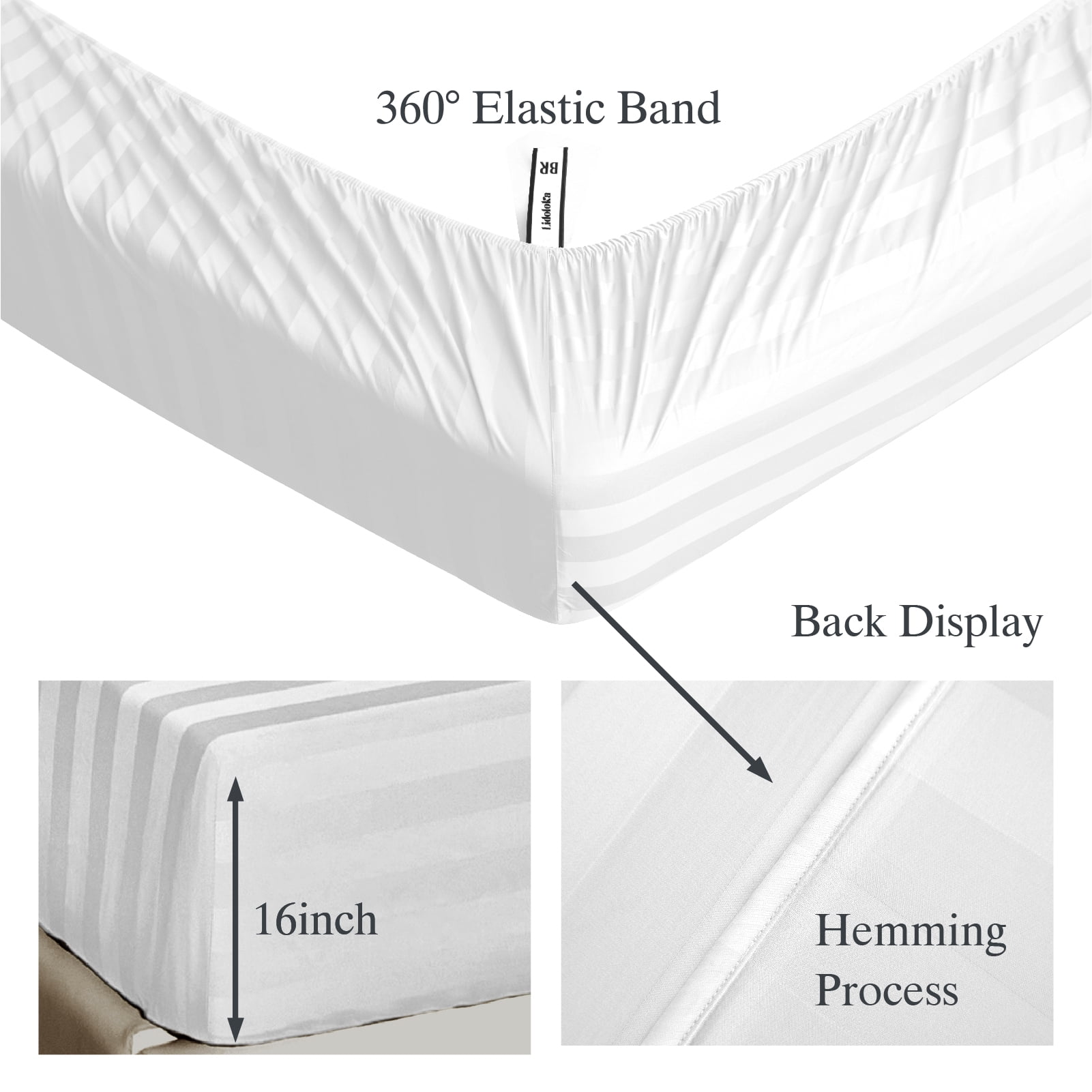 Lidoloka Luxury 100% Bamboo Bed Sheets Set King Size 4Pcs for Adult,16"Deep Pocket,Striped White