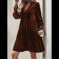 thumbnail image 4 of Vestido Babydoll Elegante de Terciopelo para Mujer, de Larga, Informal, con Escote en V, Corte A, Fluido, Formal, para Fiesta de Boda. Naranja Quemado XL, 4 of 8