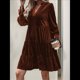 thumbnail image 4 of Vestido Babydoll Elegante de Terciopelo para Mujer, de Larga, Informal, con Escote en V, Corte A, Fluido, Formal, para Fiesta de Boda. Naranja Quemado XL, 4 of 8