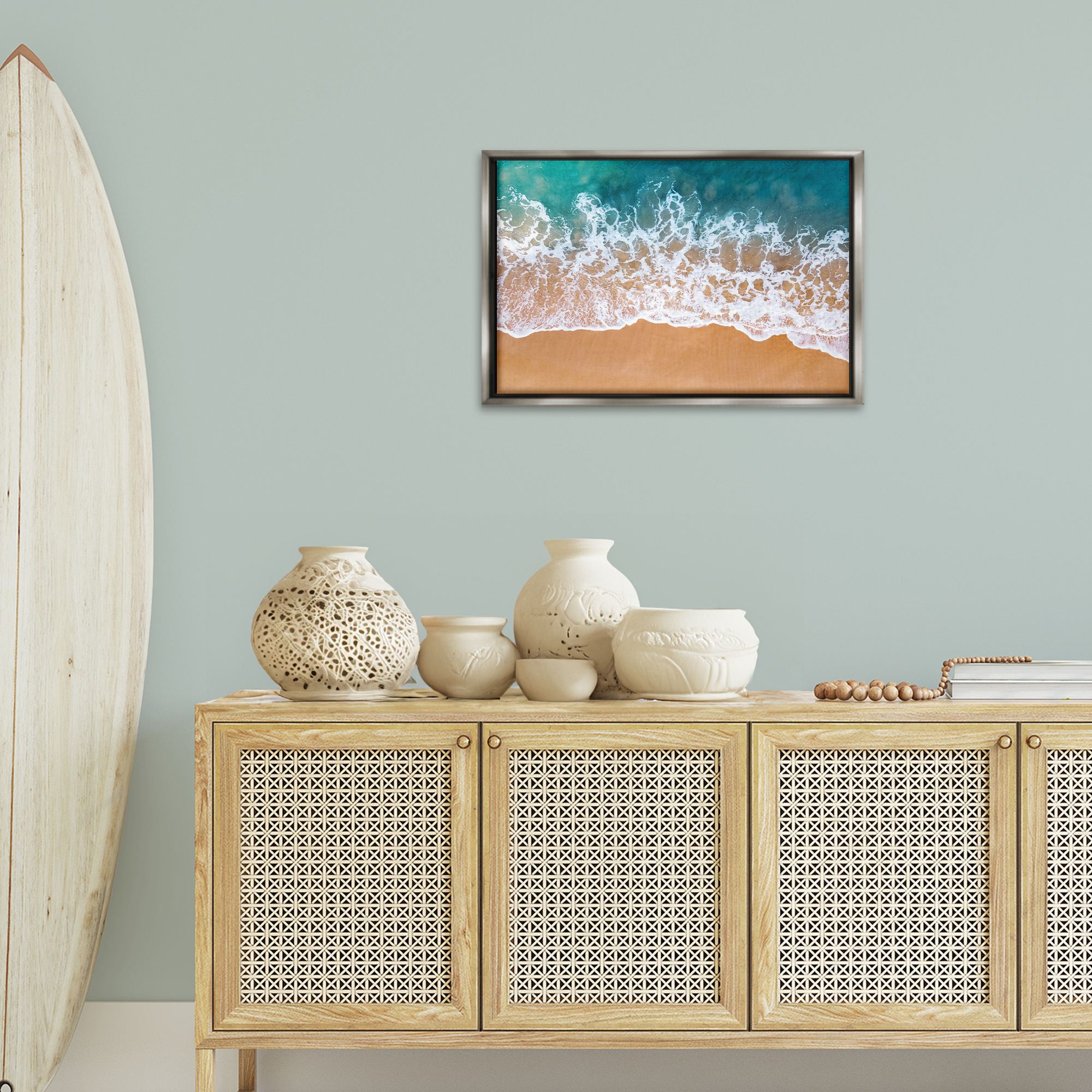Stupell Industries Aerial Beach Foam Landscape & Nature Photography Gray Floater Framed Canvas Art Print Wall Art, 25 x 17