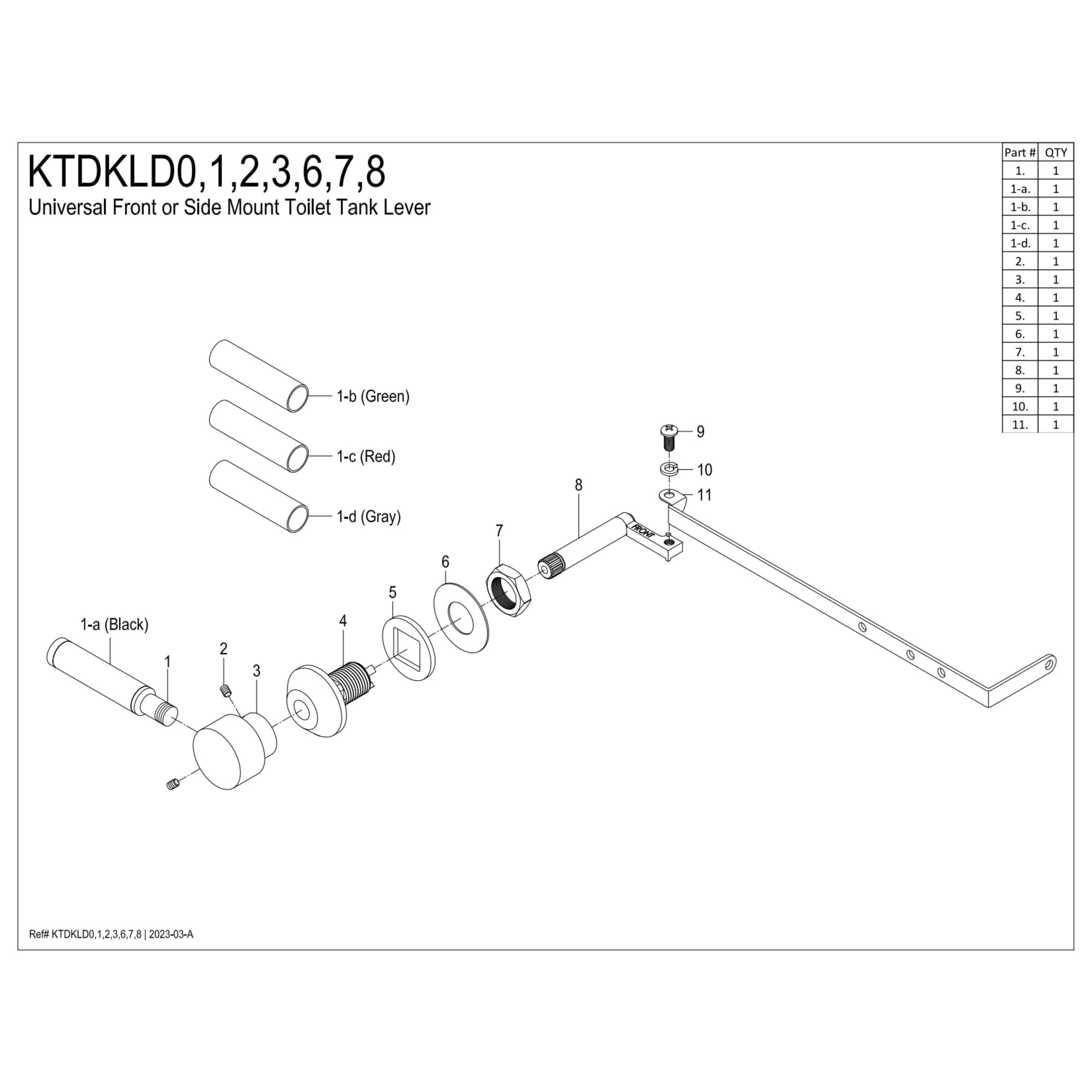 Kingston Brass KTDKLD8 Kaiser Universal Front or Side Mount Toilet Tank Lever in Brushed Nickel