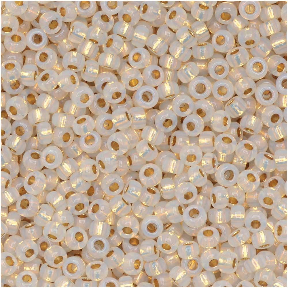 Miyuki Round Seed Beads, 11/0 Size, 8.5 Gram, #196 24Kt Gold Lined Opal