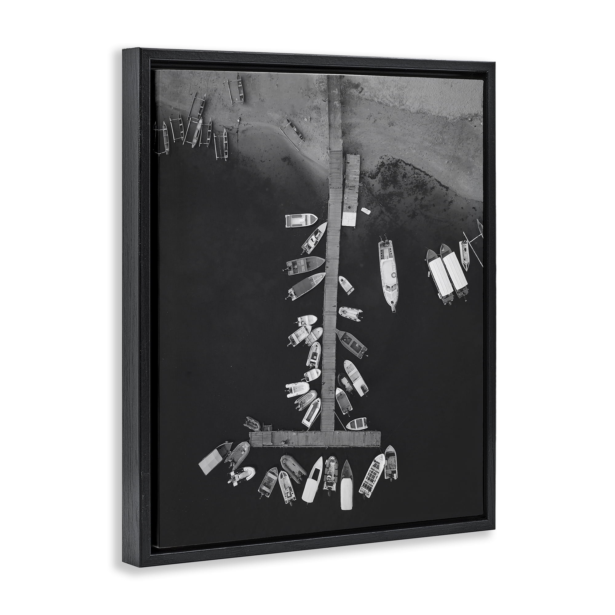 Stupell Industries Aerial View of Docked Boats Transportation Photography Black Floater Framed Canvas Art Print Wall Art, 17 x 21