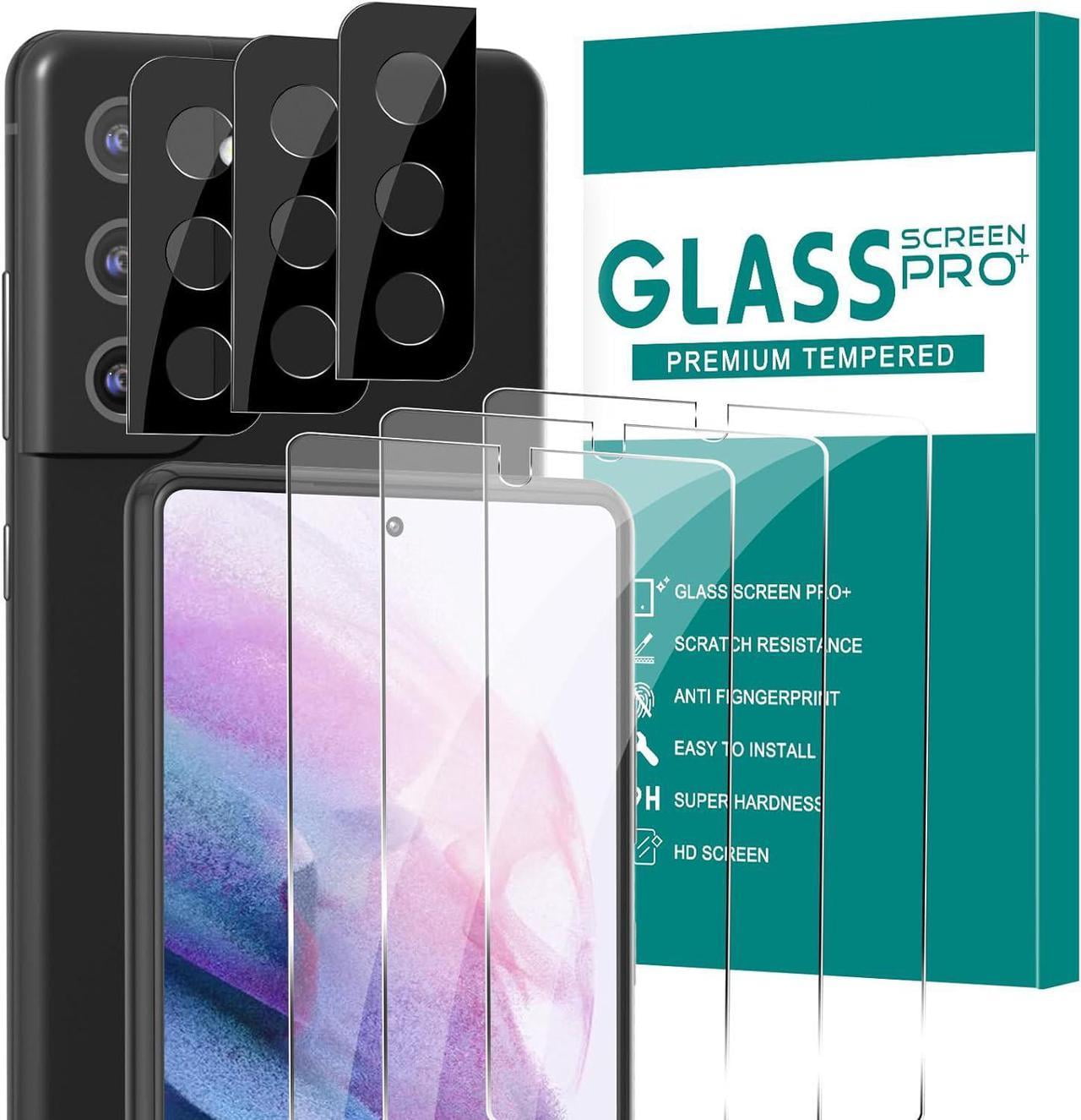 [3+3 Pack] Glass Screen Protector for Samsung Galaxy S21 with Camera Lens Protector, 3D Curved, 6.2 inch 9H Tempered Glass for Samsung Galaxy S21 5G Glass Screen Protector