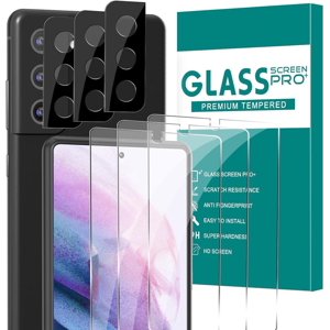 [3+3 Pack] Glass Screen Protector for Samsung Galaxy S21 with Camera Lens Protector, 3D Curved, 6.2 inch 9H Tempered Glass for Samsung Galaxy S21 5G Glass Screen Protector