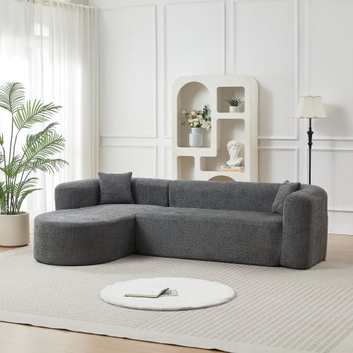 109.4" Modular Sectional Sofa with Curved Back, Chenille Upholstery, L-Shape Left Chaise, Cloud Couch for Living Room, Gray