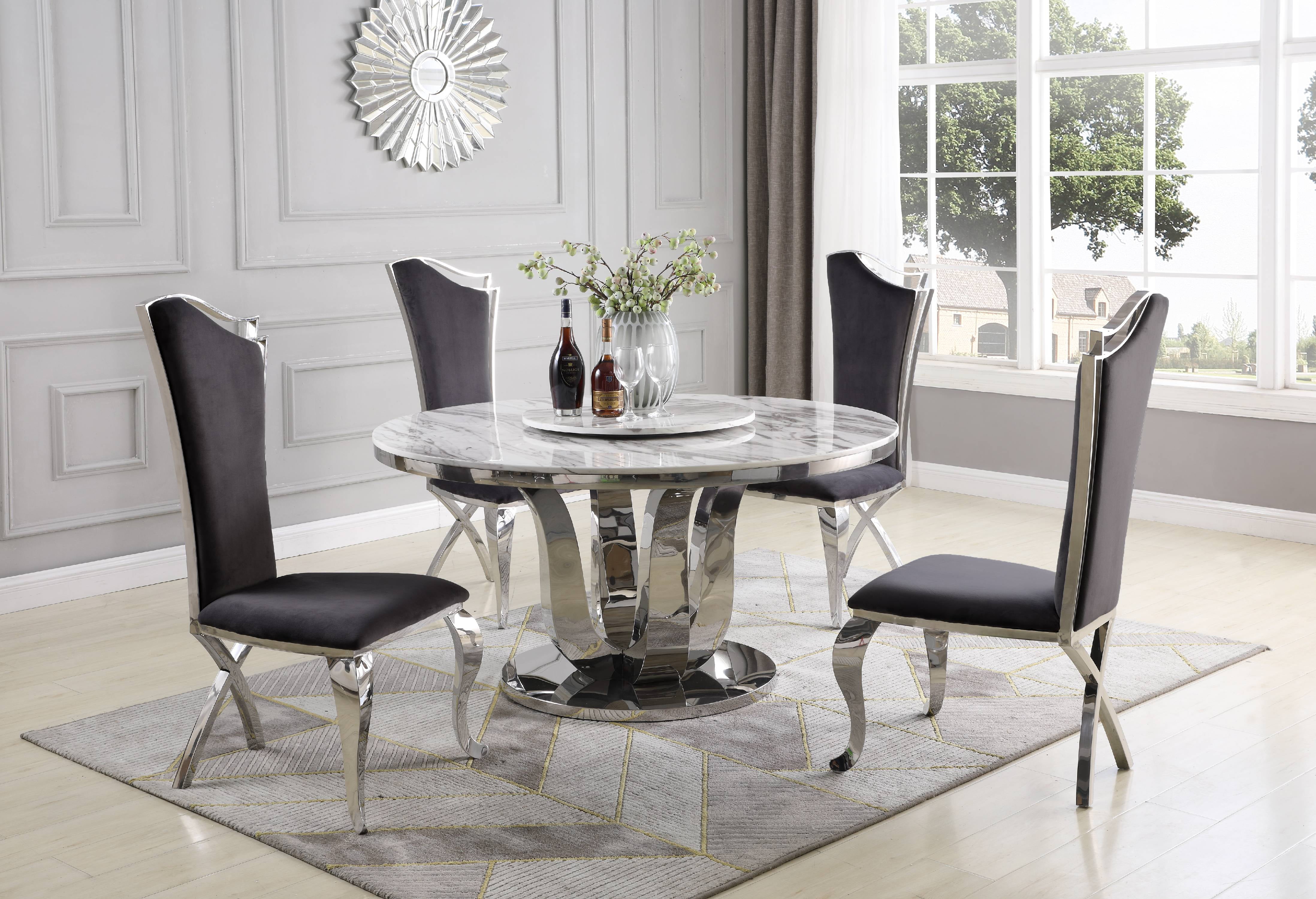 Quality Furniture 5pc Round Dining Set, Modern Round Marble Top Dining Table Set