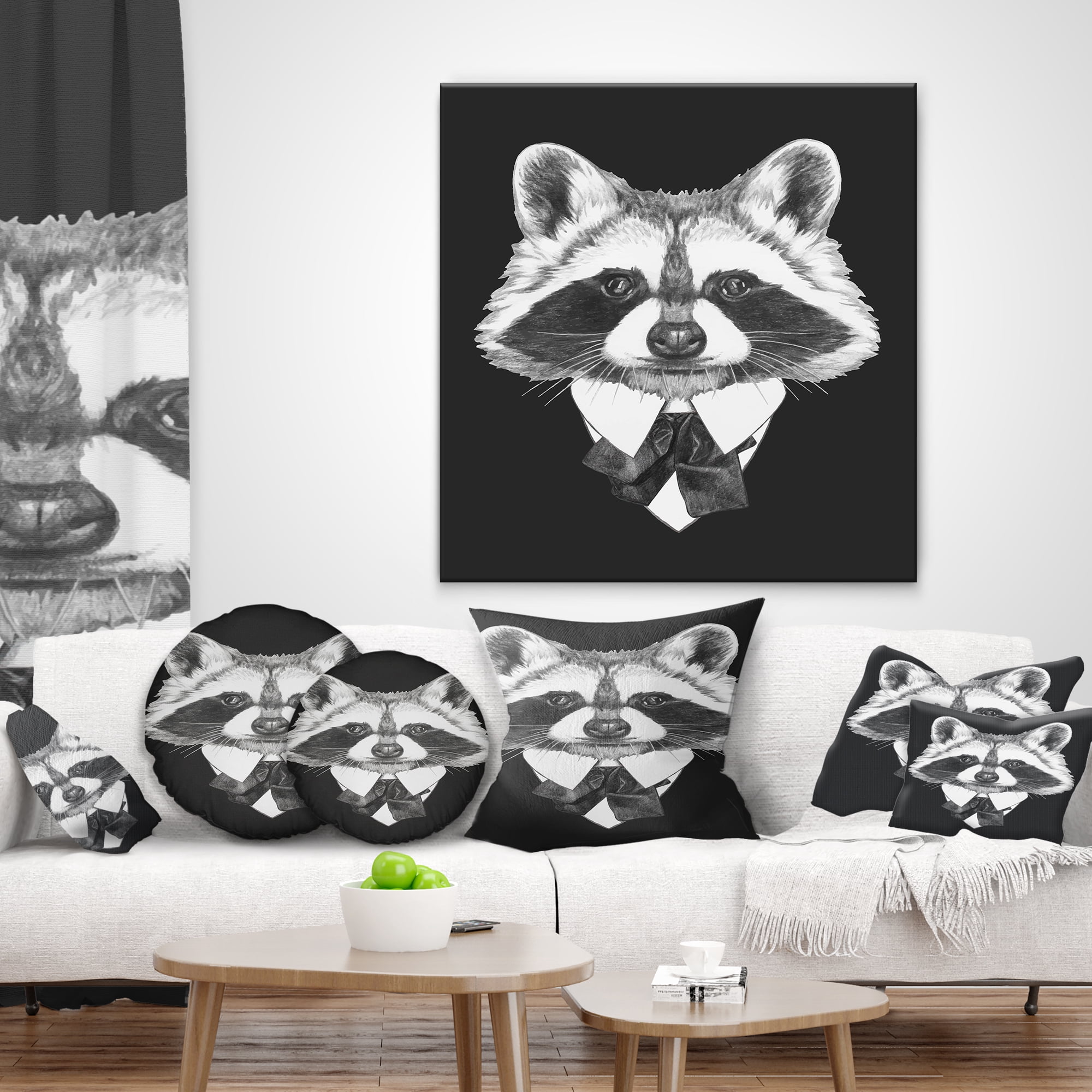 Designart Funny Raccoon in Suit and Tie - Animal Throw Pillow - 18x18