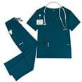 thumbnail image 2 of HAJWOH Navy Scrubs Sets for Women Stretchy Nurse Uniform Short Sleeve V Neck Scrub Top & Pants Solid Color Scrubs Sets with Multi Pockets Navy L, 2 of 6