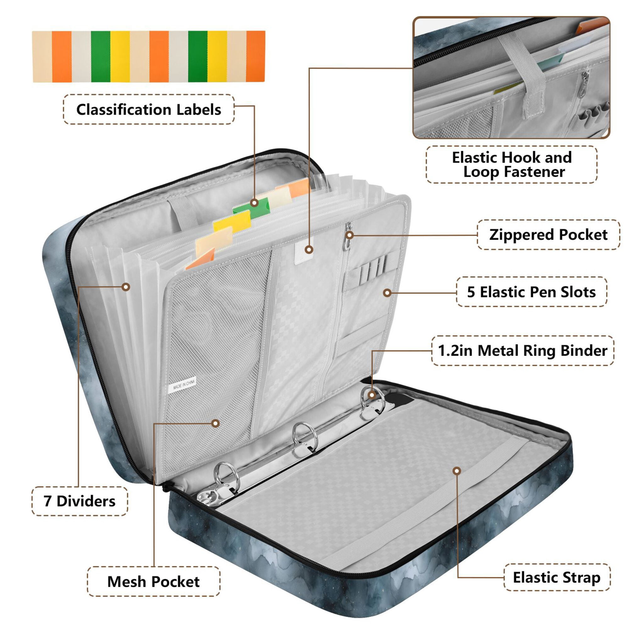 FORMRS Accordion File Folder A4 Size 7-Pocket Expanding Document Organizer Bag with 3 Ring Binder, Watercolor Sky Pattern