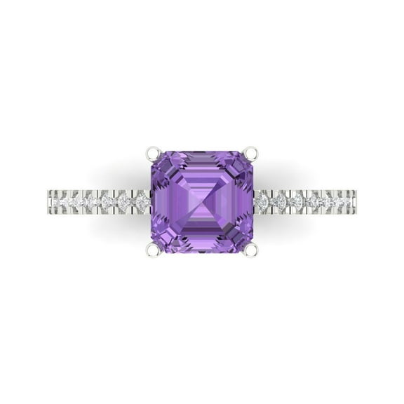 Solitaire with Accents Engagement Ring for Women - 2.7ct Simulated Alexandrite in 18K White Gold Promise Ring