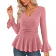 thumbnail image 6 of BLVB Sparkly Tops for Women Ruffle Long Sleeve V Neck Peplum Shirts Glitter Blouses for Evening Party Night, 6 of 7