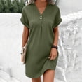 thumbnail image 2 of Womens Dresses V Neck Solid Color Colour Pullover Comfortable Casual Button Down Dress, 2 of 6