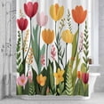 thumbnail image 3 of Spring Floral Shower Curtain for Bathroom Decor, Cartoon Red Pink Yellow Flowers Green Farm Leaves Waterproof Fabric Shower Curtain, 48"x72" Set with 12 Hooks, 3 of 9