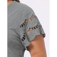 thumbnail image 5 of DARING DIVA Women's Plus Lace Panel Elegant Short Sleeve Top 4X Grey, 5 of 6