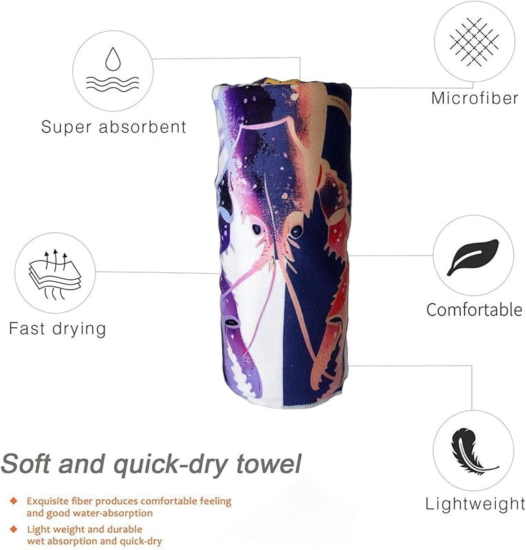 Pink Purple Crayfish Oversized Sand Free Beach Towel 71x36IN Lightweight Quick Dry Terry Towel For Travel, Swimming, Pool, And Camping, Absorbent And Compact Beach Essential For Women Men