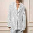 thumbnail image 5 of Women's Sequin Blazer 2 Pieces Sets Slim Fit 2-Piece Outfit Glitter Sparkly Wide Leg Pants Suit Button Suit Jacket Shawl Lapel Tuxedo Party Dinner Prom Wedding, 5 of 5