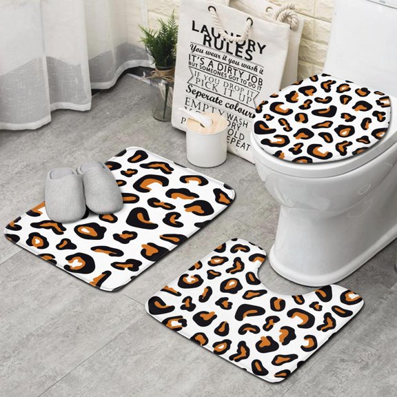 Black and Orange Of Leopard Print Bathroom Rugs Sets 3 Piece,Toilet Cover Set,Absorbent Non Slip Bathroom Mats Sets with U-Shaped Contour Rug Toilet Rug Set