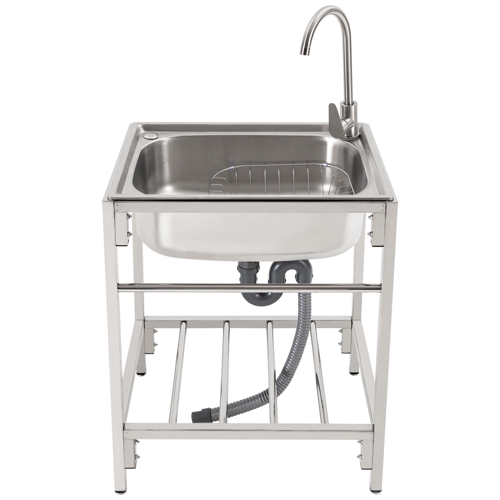 Miumaeov Commercial Single Bowl Kitchen Utility Sink Freestanding Stainless Steel Hand Wash Basin with Stand & Faucet