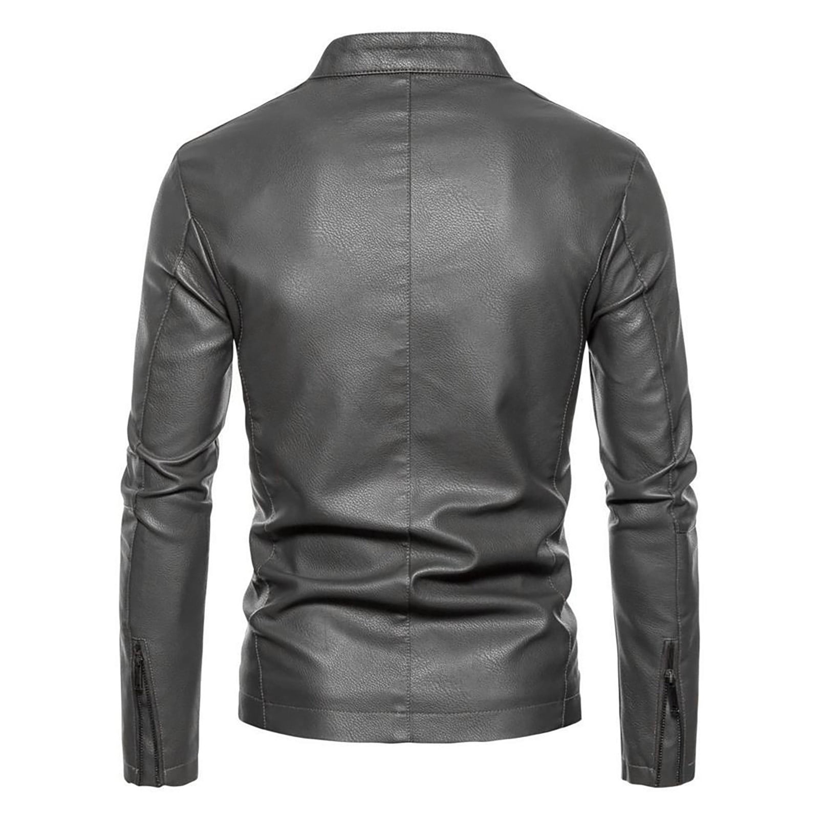 Men Leather Jackets Men's Stand-up Collar Leather Biker Padded Jacket Large Size Fashion Casual Jacket Leather Jacket Gray XXL