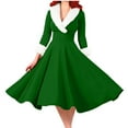 thumbnail image 2 of NSLGXD Women Elegant Christmas Dresses V Neck Fleece Collar 1950s Vintage Midi Swing Dress Casual Xmas A Line Party Holiday Dresses, 2 of 8