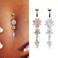 thumbnail image 2 of HOOUN Drop Flower Pendant Navel Ring Crystal Belly Button Ring Body Piercing Jewelry-Silver, 2 of 7