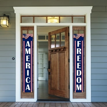4th of July American Flag Patriotic Soldier Porch Sign Banners,Patriotic Decoration for Memorial Day Decor Hanging,Independence Day Veterans Day Labor Day Hanging Banner for Yard Indoor Outdoor