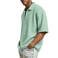 thumbnail image 4 of Hogleaql Quarter Zip Pullover Men Cozy Short Sleeve Collared Retro Pullover Dressy Classic Loose Pullover Tops Light Green M, 4 of 5