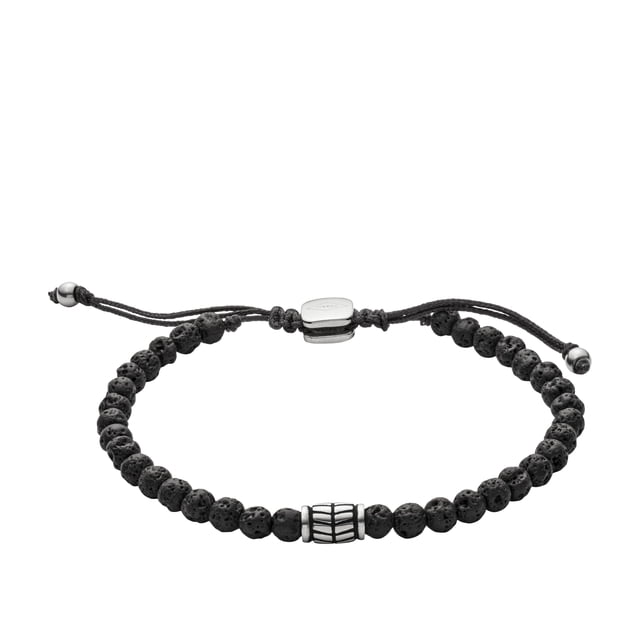 Pulsera Fossil JF02887040 con cuentas de lava negras para hombre