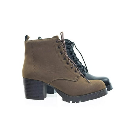 Leather Lace Up Combat Boots - Nevitt by Soda, Lace Up Military Combat Ankle Boots w Lug Sole & Vintage Fabric