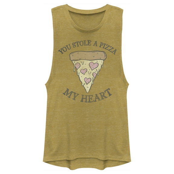 Junior's Lost Gods You Stole a Pizza My Heart Festival Muscle Graphic Tee Gold Heather X Large
