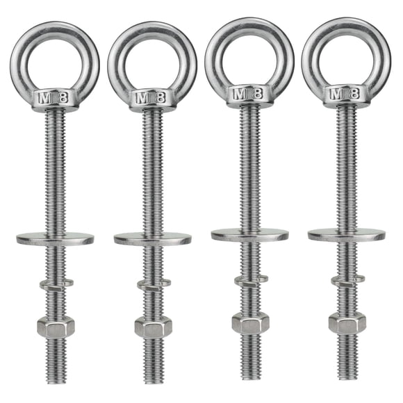 Eye Bolts QWETRY M8 largos de acero inoxidable con tuercas, paquete de 4 unidades, 100 mm