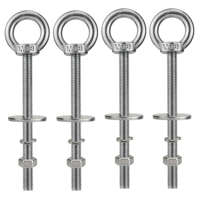 Eye Bolts QWETRY M8 largos de acero inoxidable con tuercas, paquete de 4 unidades, 100 mm